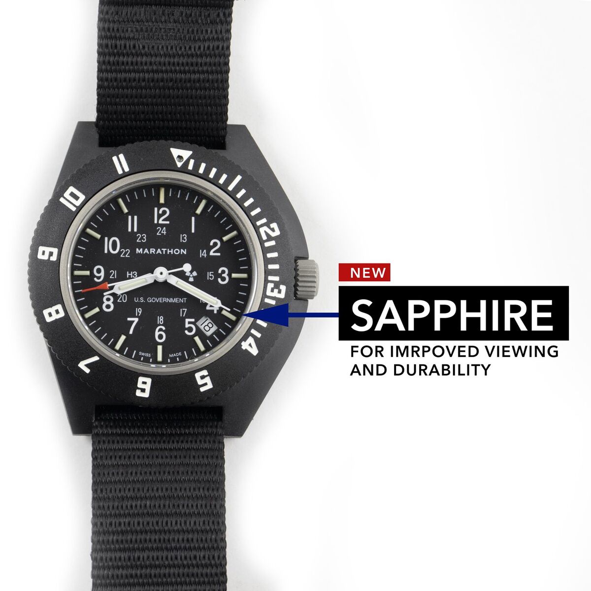 Marathon Pilot's Navigator Watch - Black with Date and US Government Markings