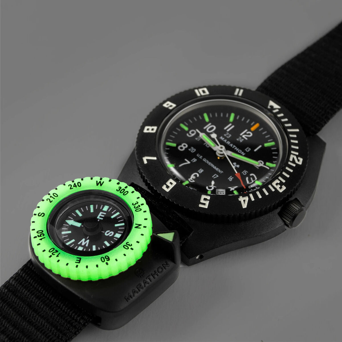 Marathon Clip-On Wrist Compass with Glow in The Dark Bezel